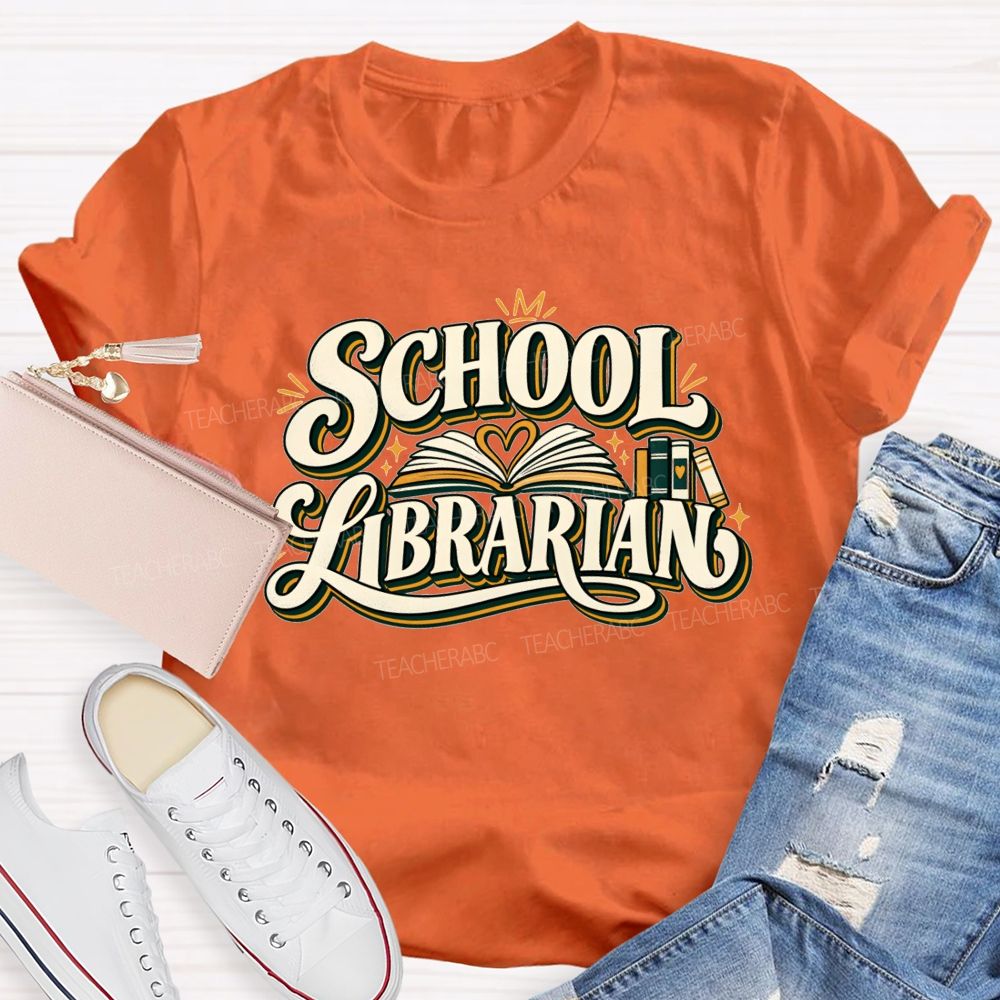 Groovy School Librarian Open Book Heart T-shirt