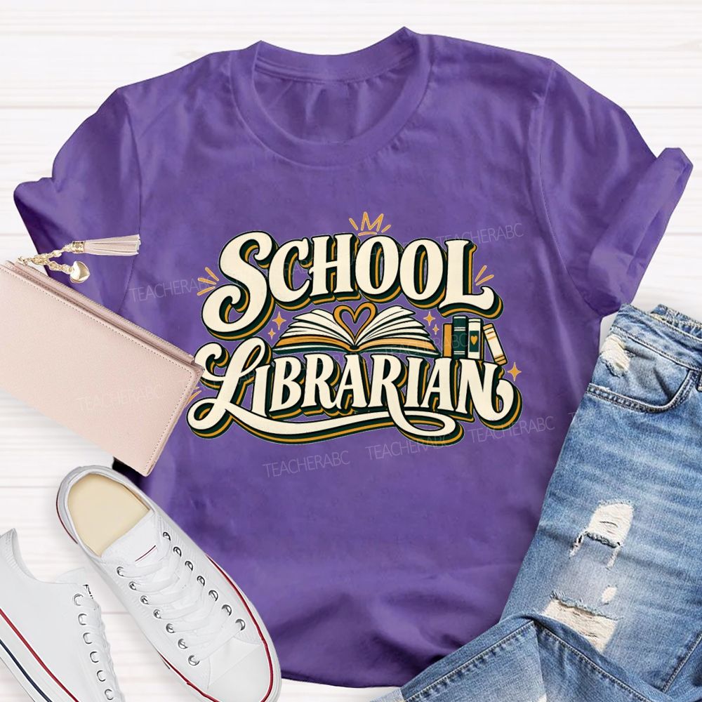 Groovy School Librarian Open Book Heart T-shirt