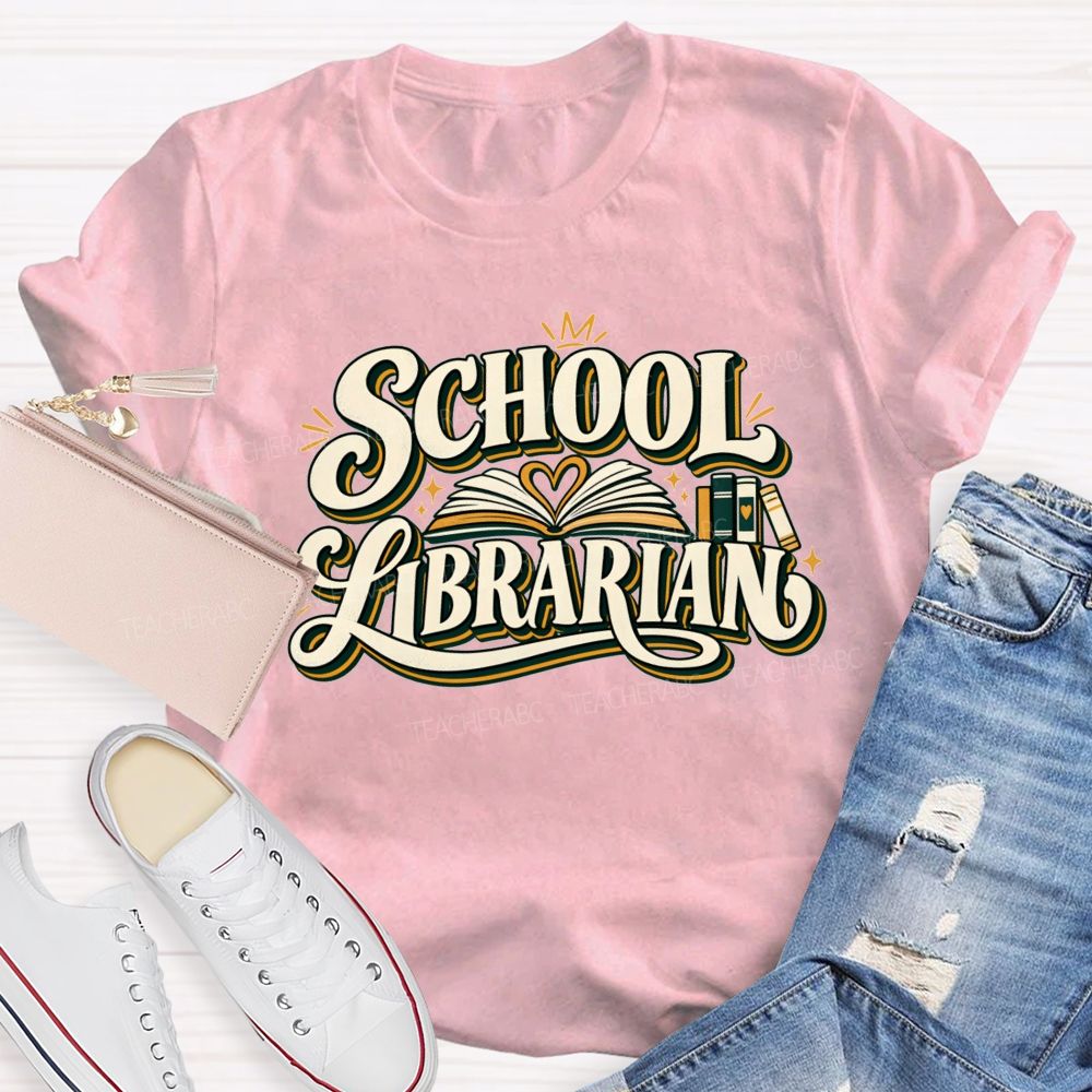 Groovy School Librarian Open Book Heart T-shirt