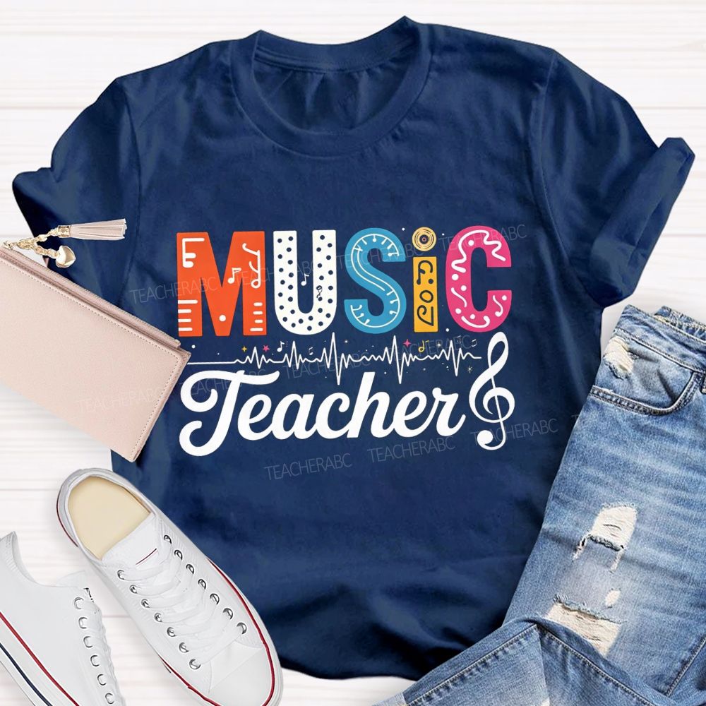 Music Teacher Colorful Letter Music Note Teacher T-shirt