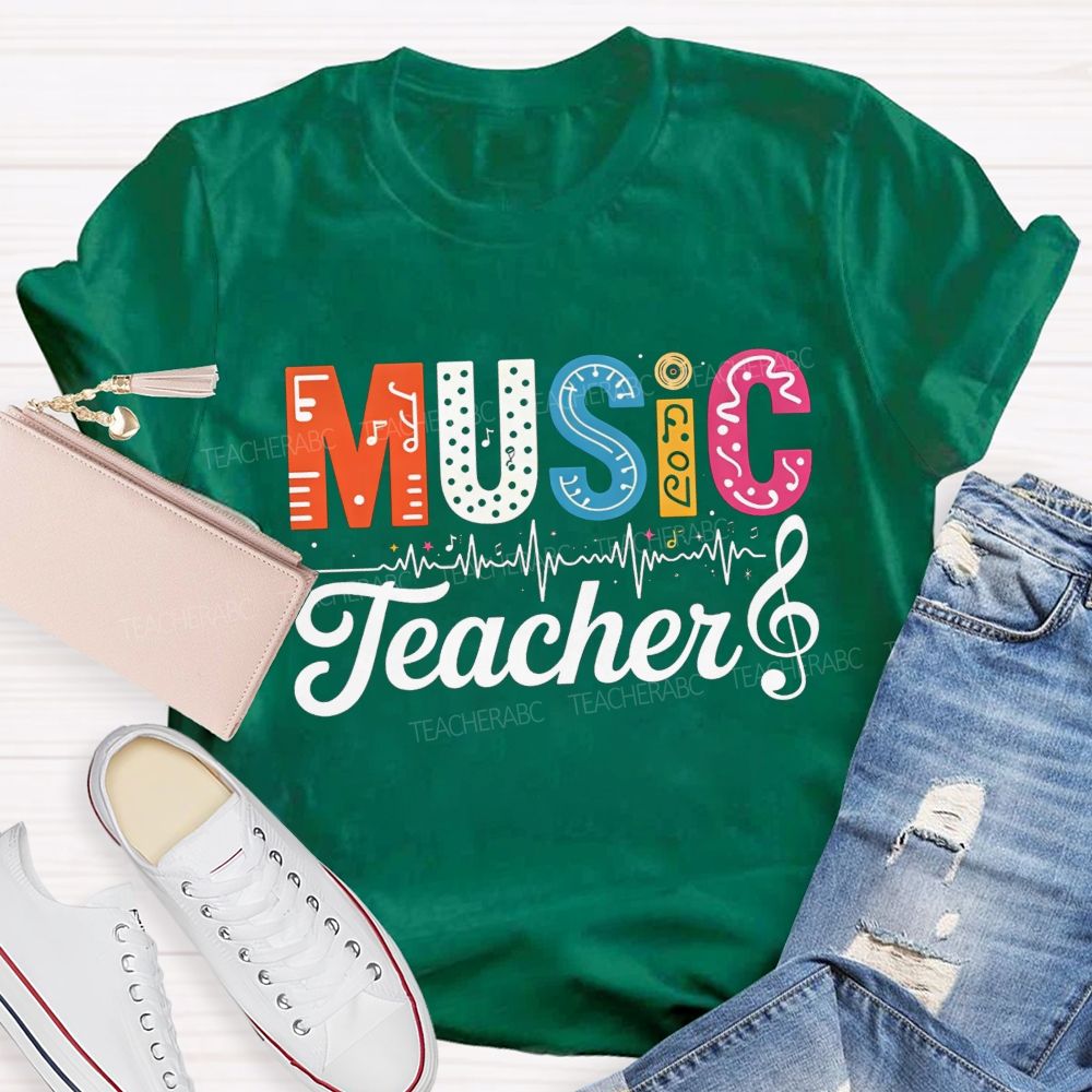 Music Teacher Colorful Letter Music Note Teacher T-shirt