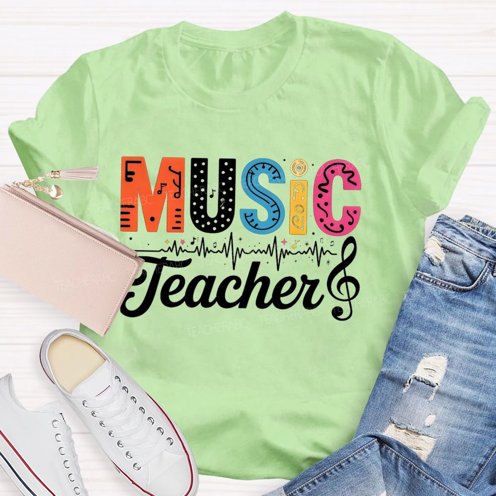 Music Teacher Colorful Letter Music Note Teacher T-shirt