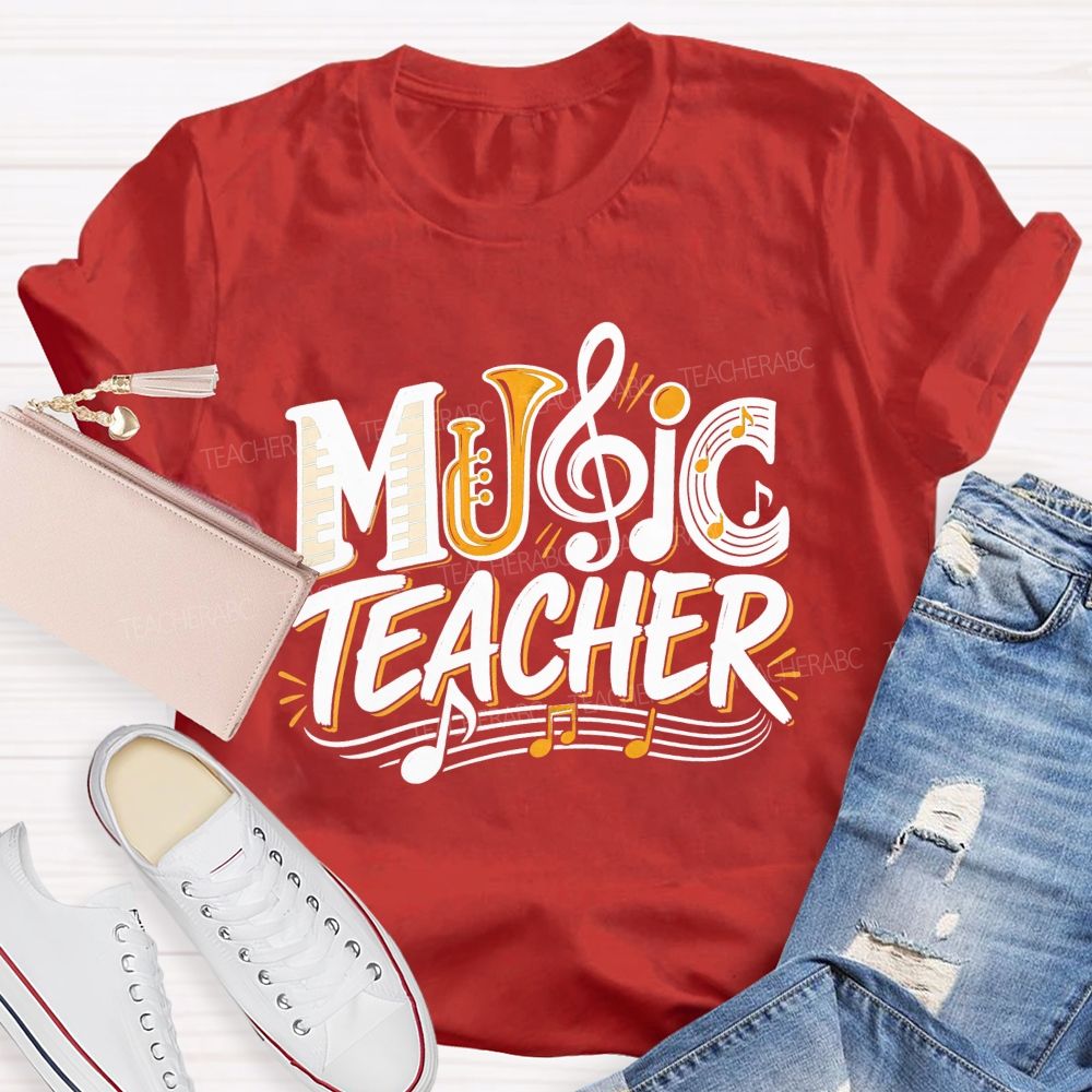 Music Teacher Letter Fusion And Treble Teacher T-shirt