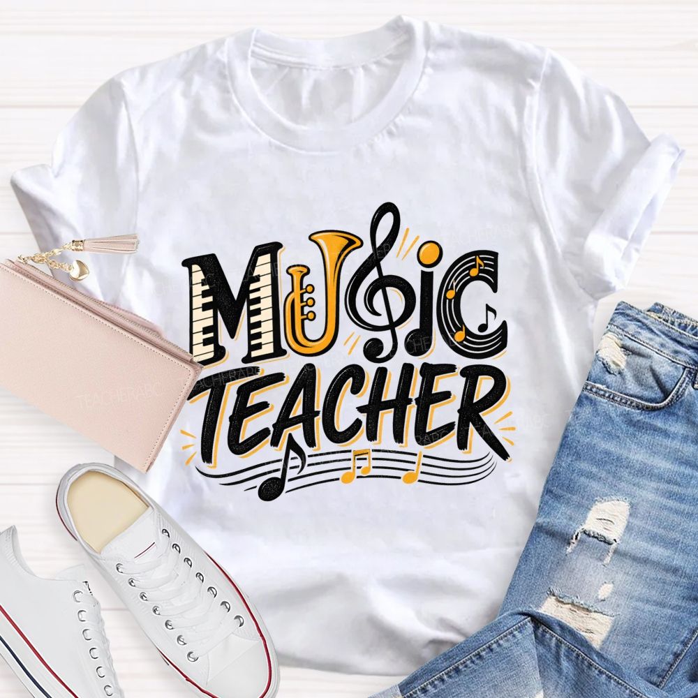 Music Teacher Letter Fusion And Treble Teacher T-shirt