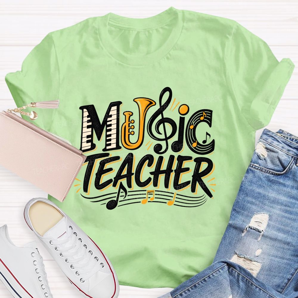 Music Teacher Letter Fusion And Treble Teacher T-shirt