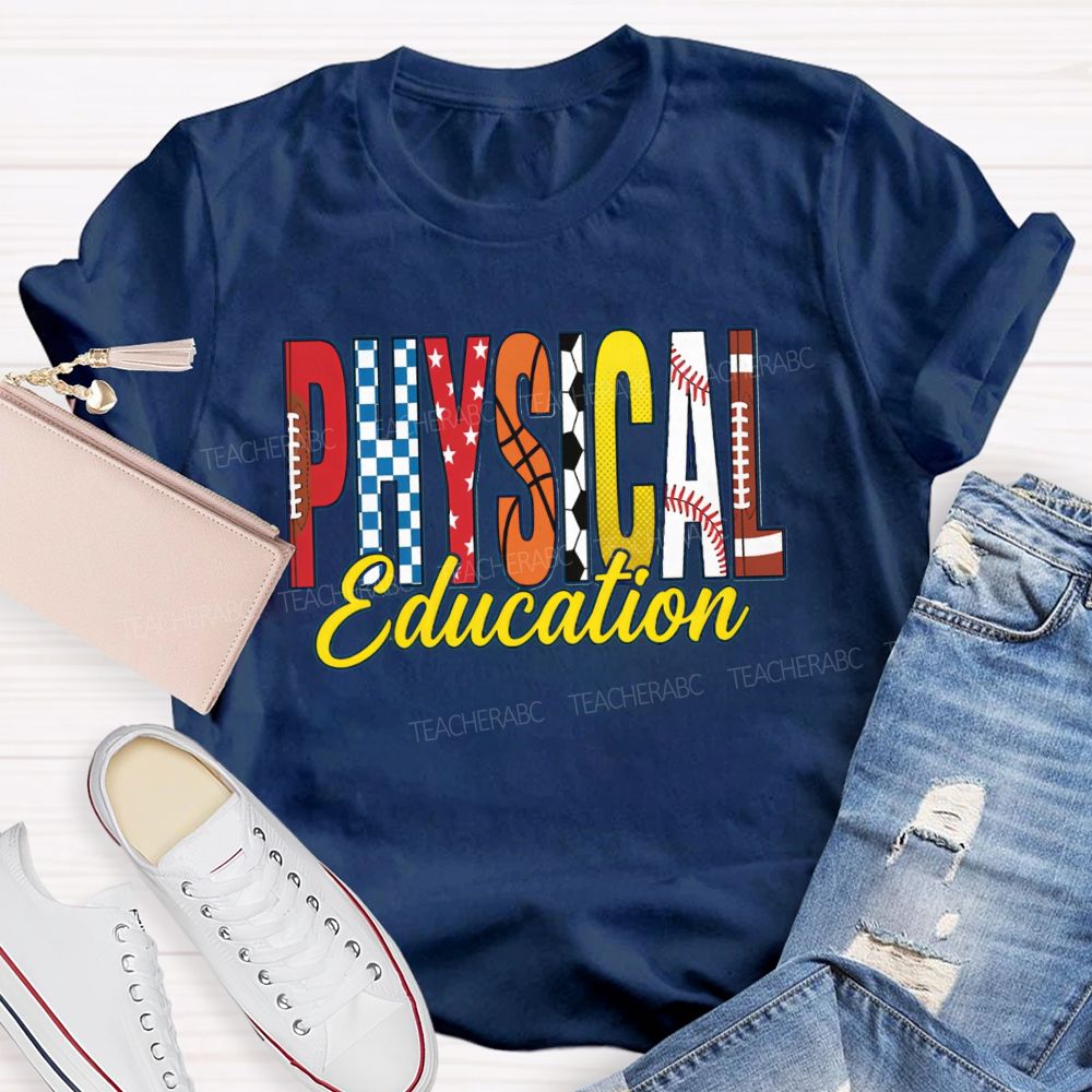 Pe Teacher Physical Education Vibes Football Basketball Baseball Teacher T-shirt