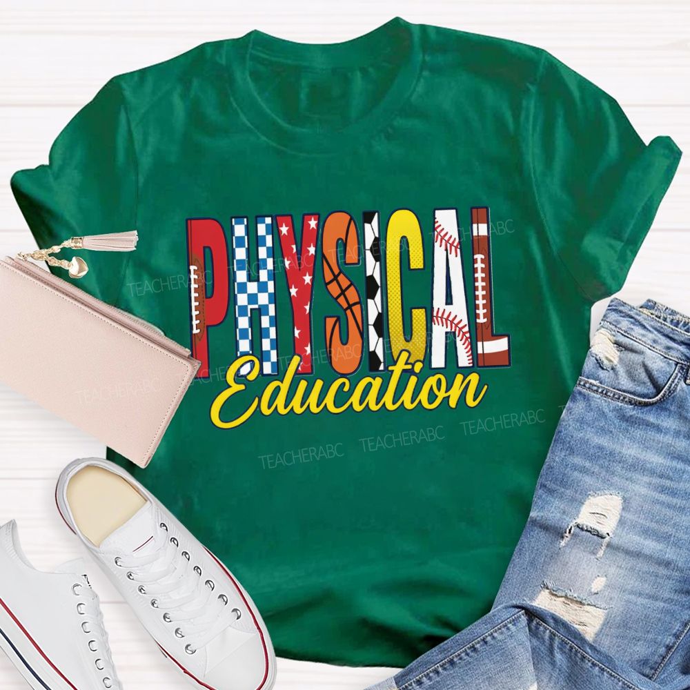 Pe Teacher Physical Education Vibes Football Basketball Baseball Teacher T-shirt