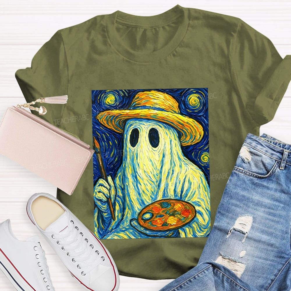 Starry Night Ghost Painter Van Gogh Halloween Art Teacher T-shirt