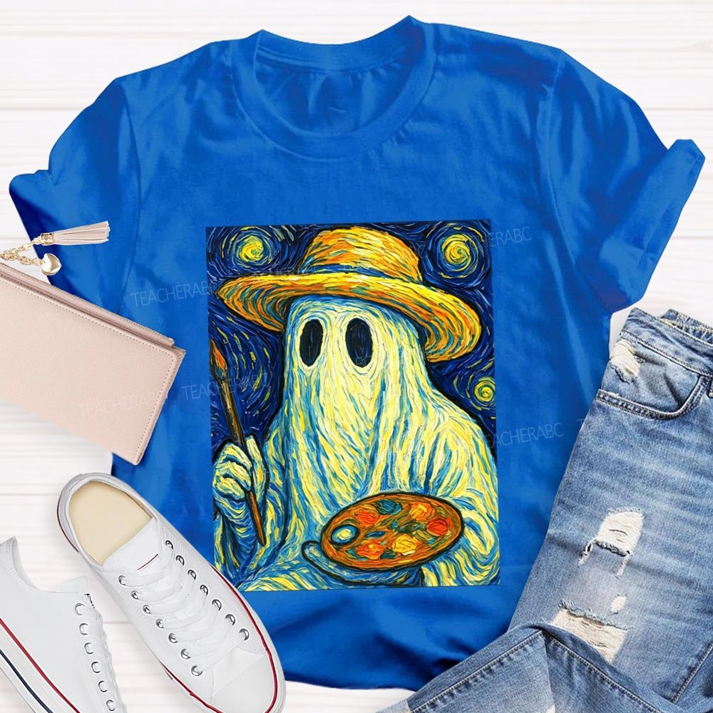 Starry Night Ghost Painter Van Gogh Halloween Art Teacher T-shirt