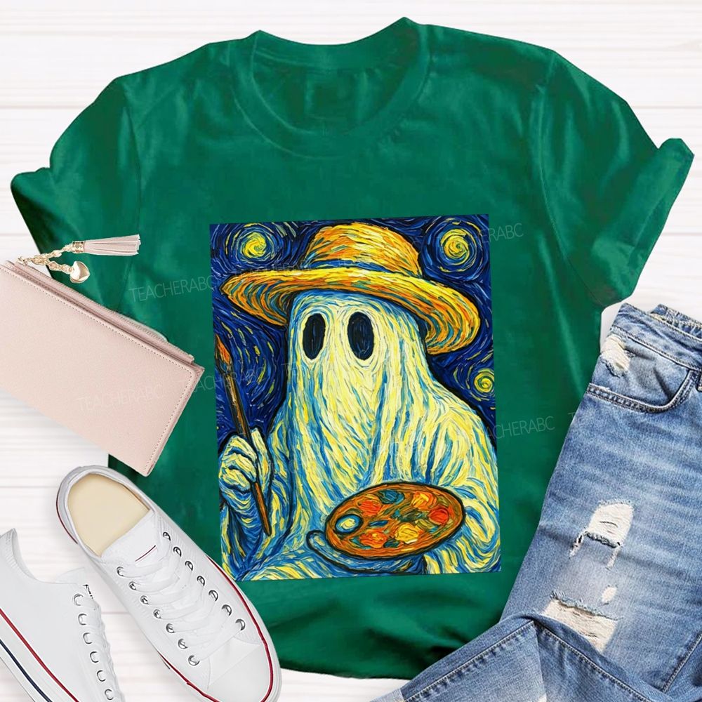 Starry Night Ghost Painter Van Gogh Halloween Art Teacher T-shirt