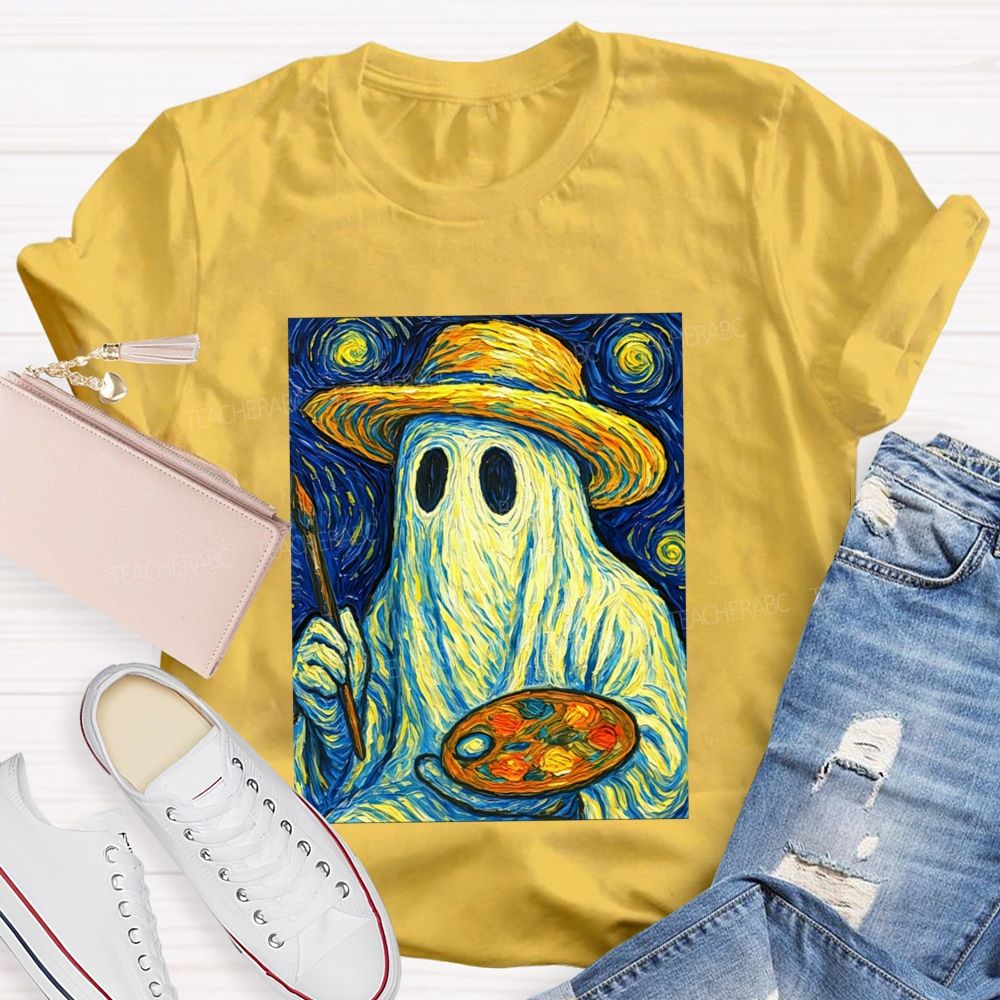 Starry Night Ghost Painter Van Gogh Halloween Art Teacher T-shirt