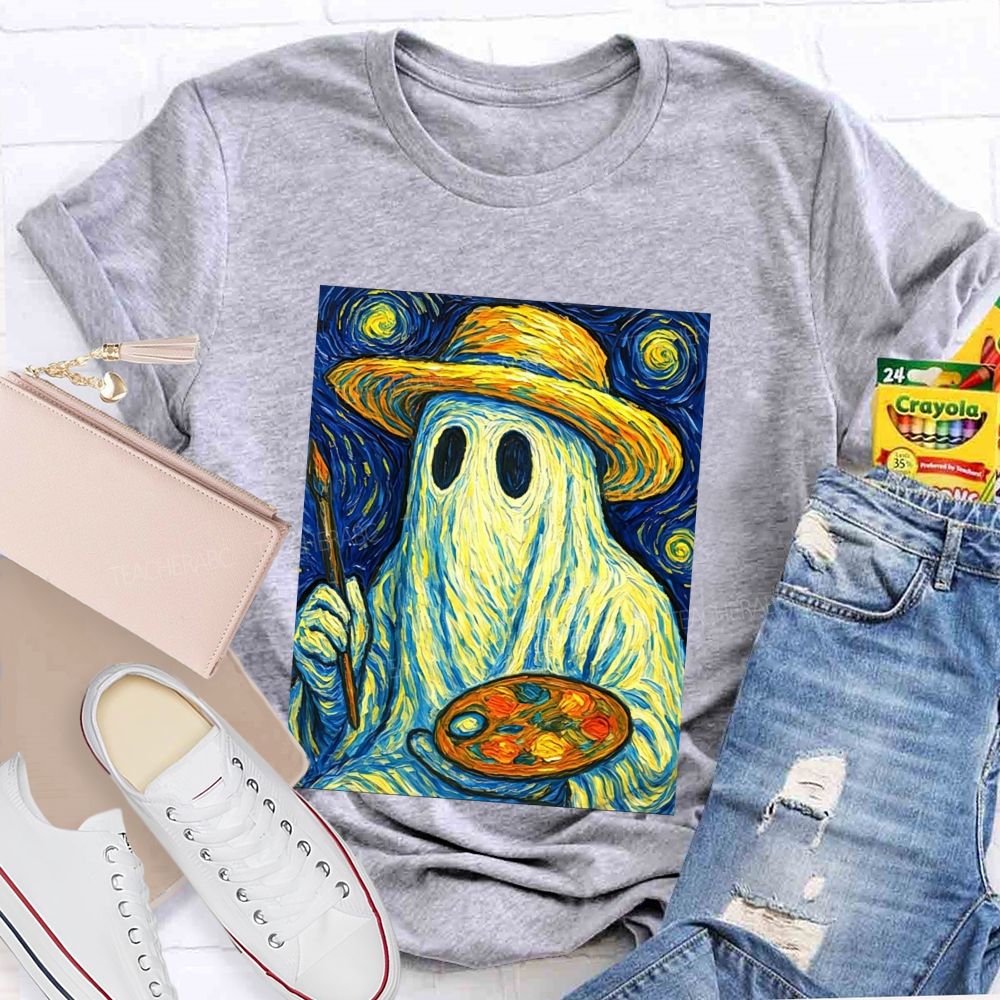 Starry Night Ghost Painter Van Gogh Halloween Art Teacher T-shirt