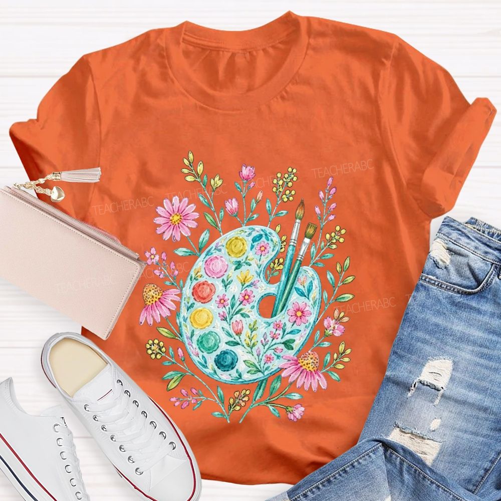 Watercolor Floral Paint Palette Artist Teacher T-shirt
