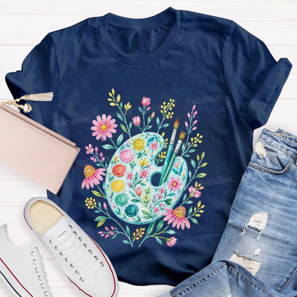 Watercolor Floral Paint Palette Artist Teacher T-shirt