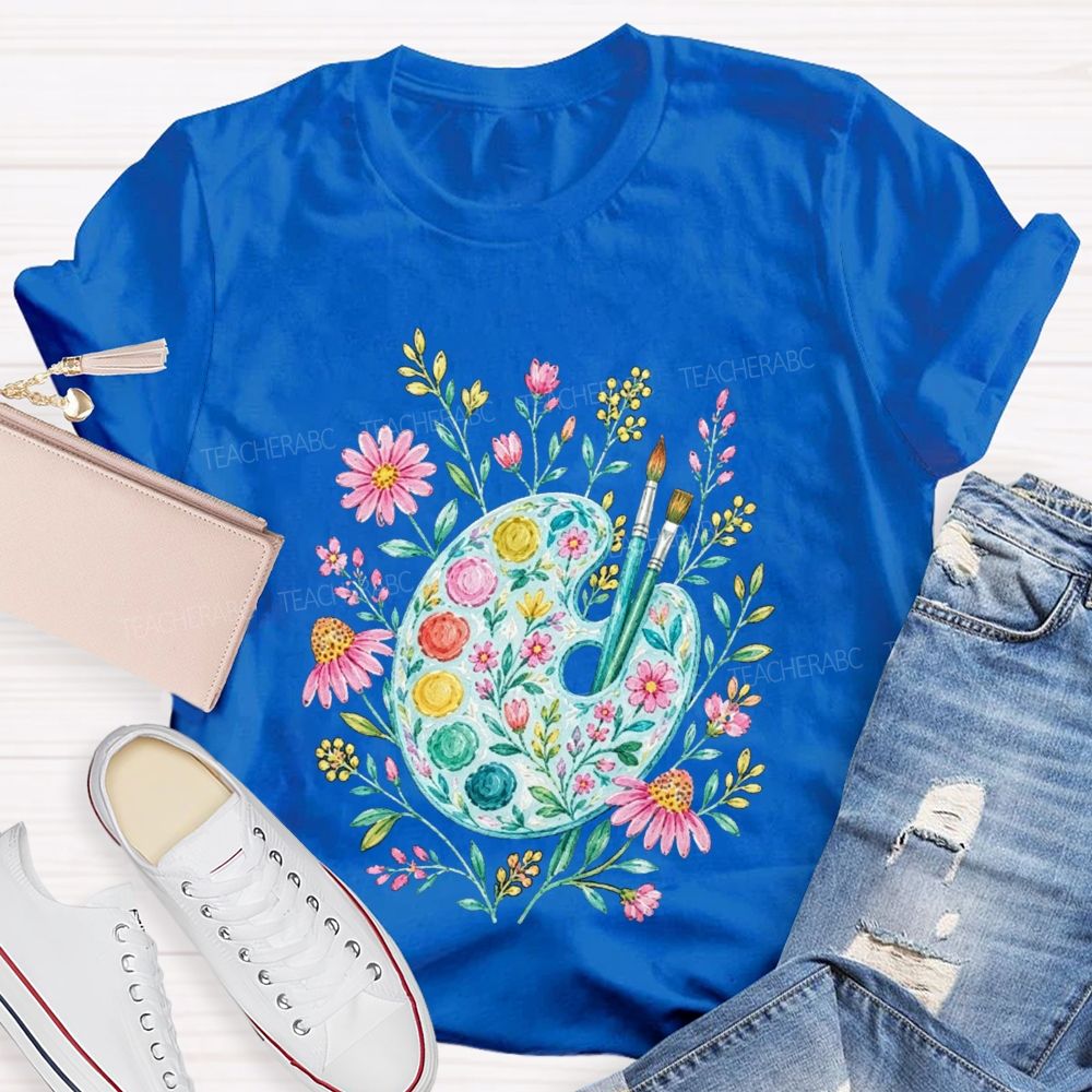 Watercolor Floral Paint Palette Artist Teacher T-shirt