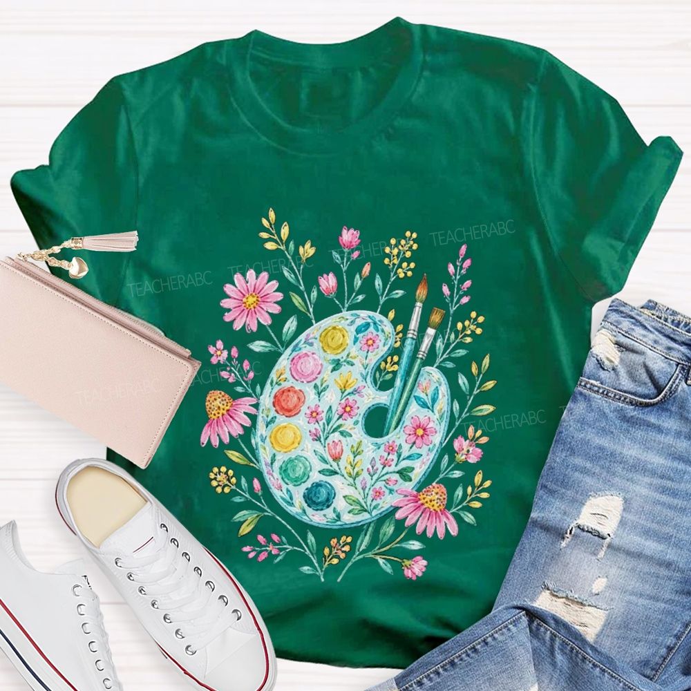 Watercolor Floral Paint Palette Artist Teacher T-shirt