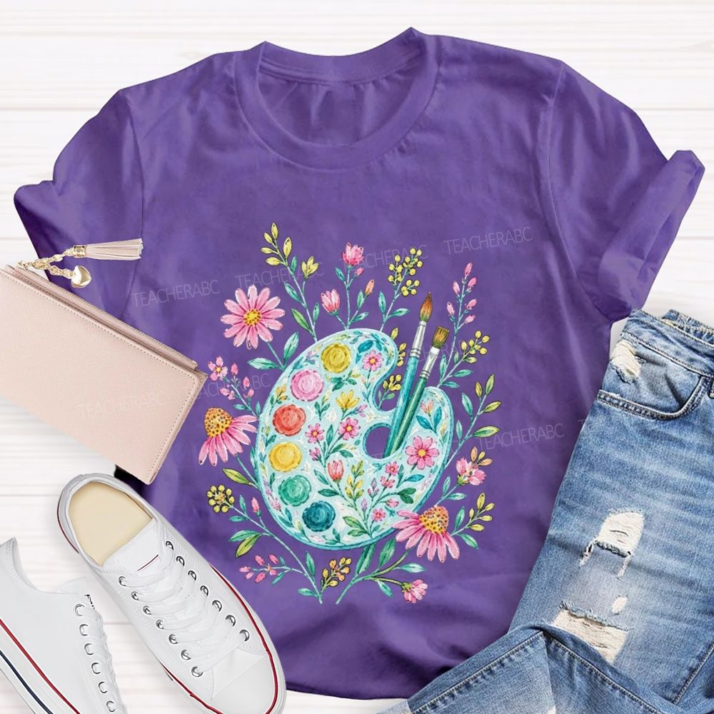 Watercolor Floral Paint Palette Artist Teacher T-shirt