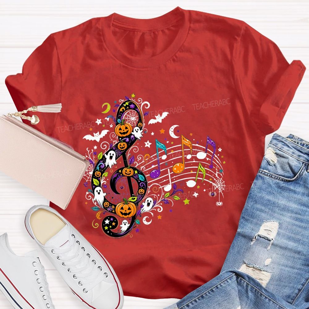 Halloween Treble Clef Ghost Pumpkin Bat Music Note Teacher T-shirt
