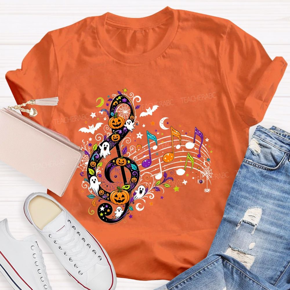 Halloween Treble Clef Ghost Pumpkin Bat Music Note Teacher T-shirt