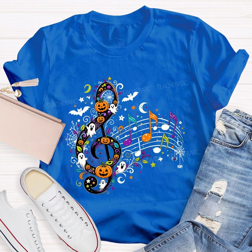 Halloween Treble Clef Ghost Pumpkin Bat Music Note Teacher T-shirt