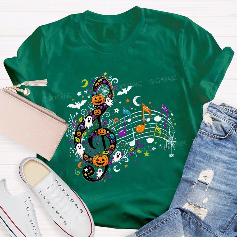 Halloween Treble Clef Ghost Pumpkin Bat Music Note Teacher T-shirt