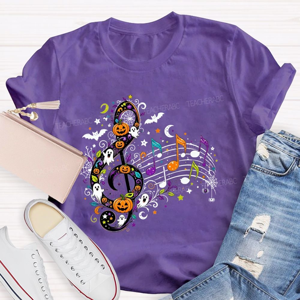 Halloween Treble Clef Ghost Pumpkin Bat Music Note Teacher T-shirt