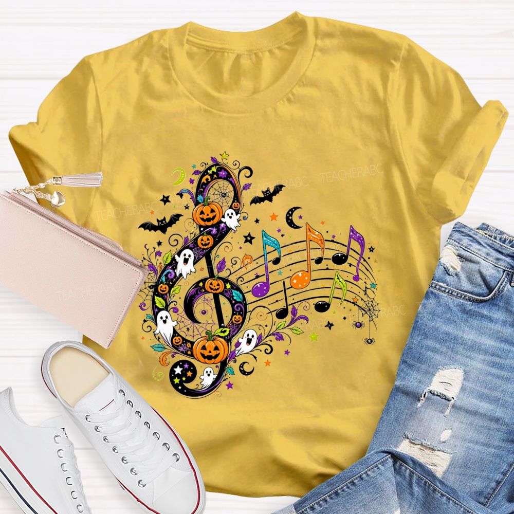 Halloween Treble Clef Ghost Pumpkin Bat Music Note Teacher T-shirt
