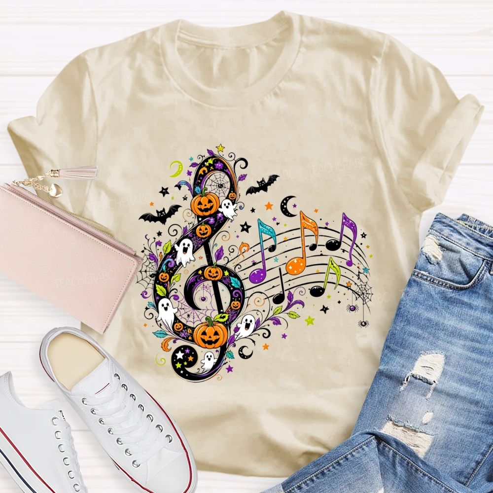 Halloween Treble Clef Ghost Pumpkin Bat Music Note Teacher T-shirt