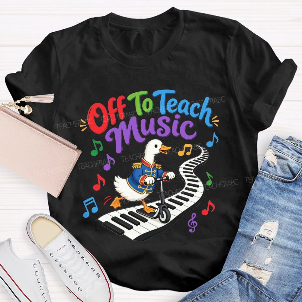 Off To Teach Music Cute Duck Scooter Piano Keyboard Music Teacher T-shirt