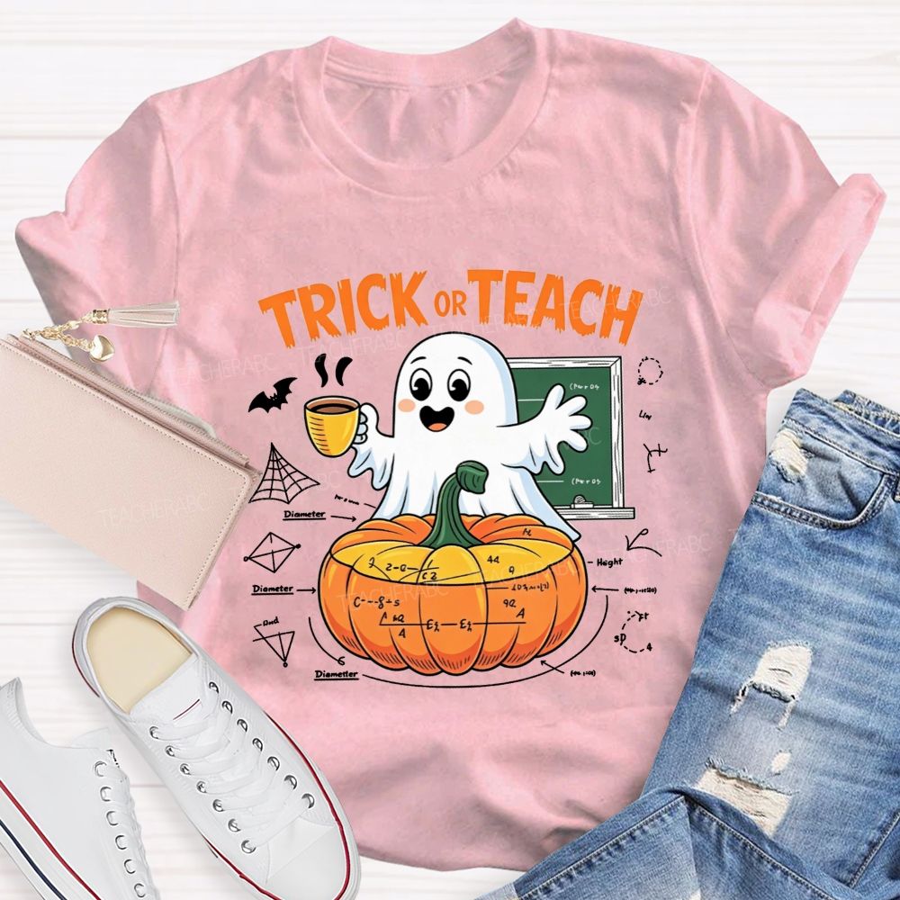 Trick Or Teach Cute Ghost Coffee Pumpkin Math Teacher T-shirt