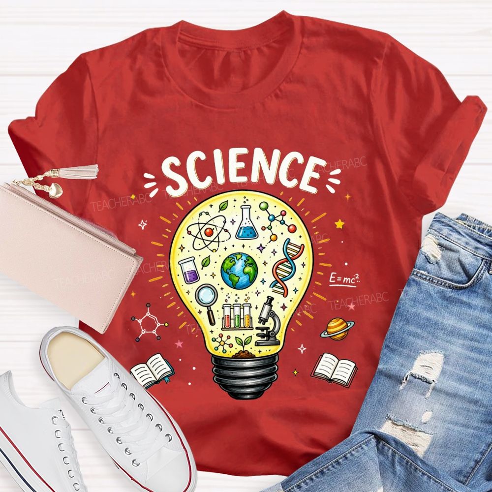 Science Light Bulb Dna Microscope Atom Teacher T-shirt