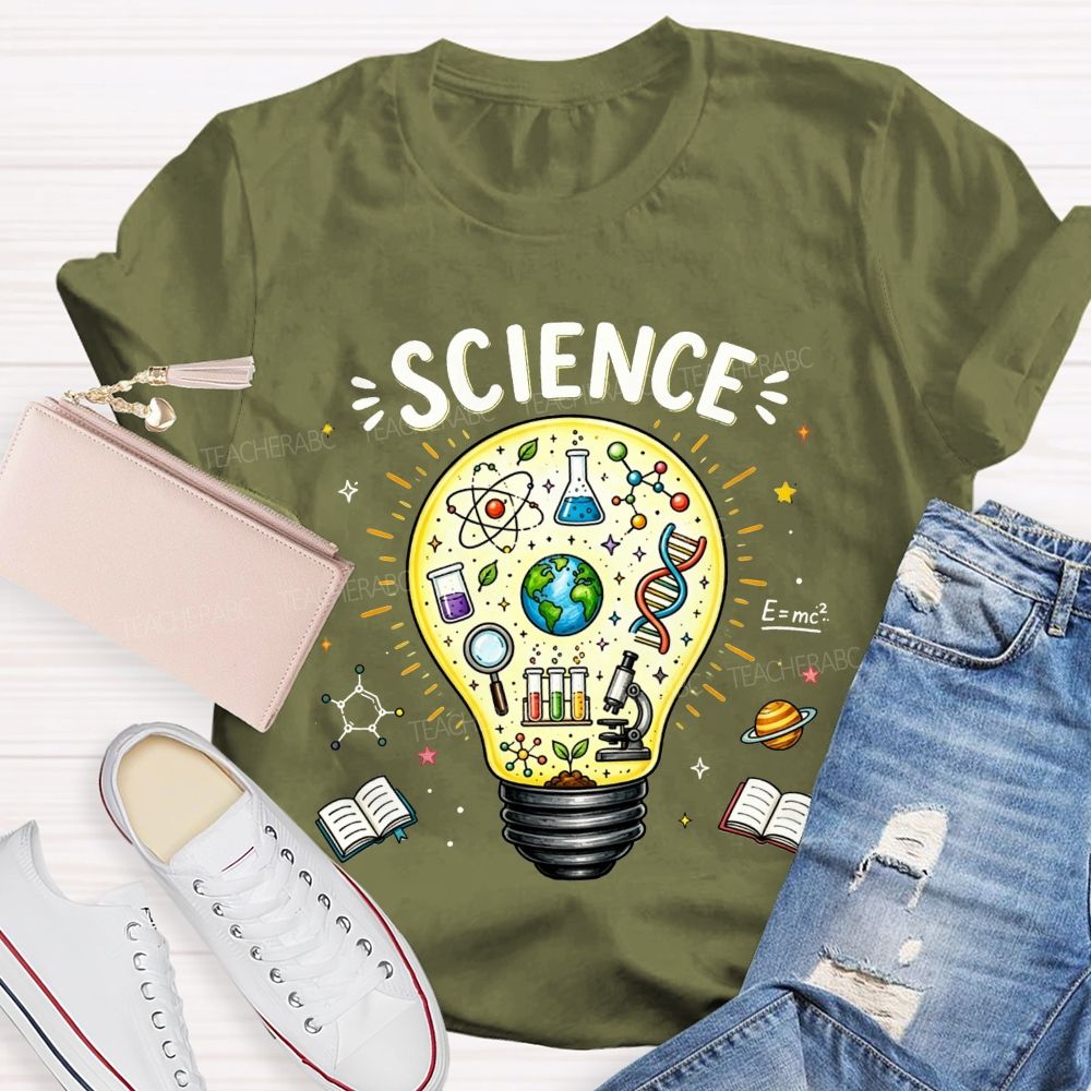 Science Light Bulb Dna Microscope Atom Teacher T-shirt