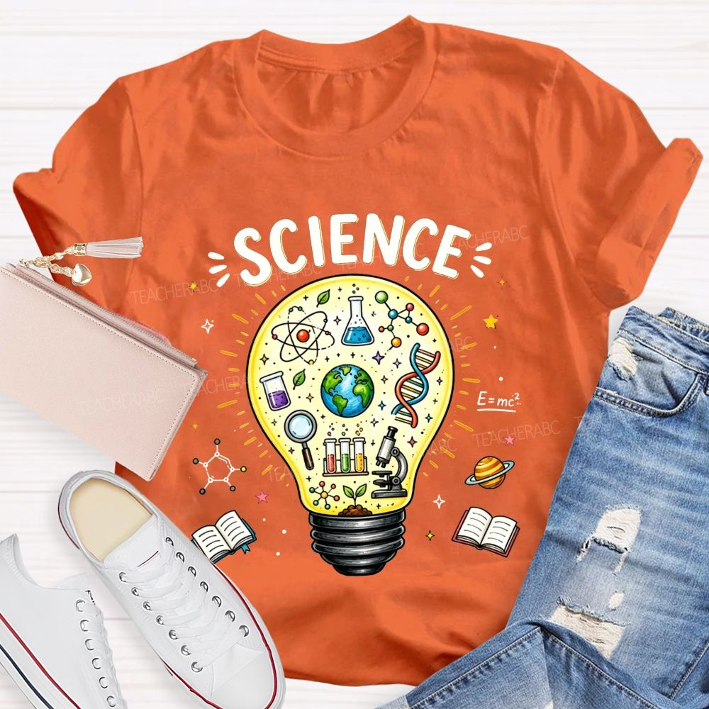 Science Light Bulb Dna Microscope Atom Teacher T-shirt