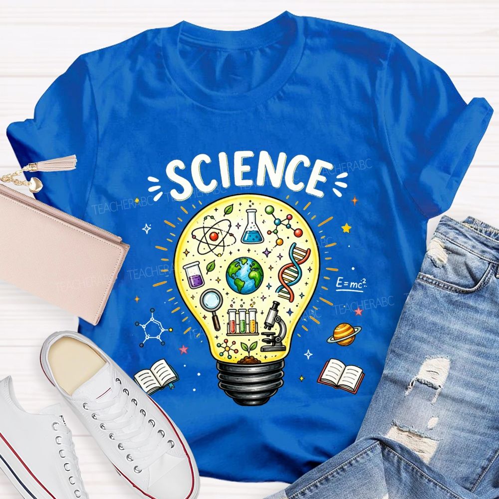 Science Light Bulb Dna Microscope Atom Teacher T-shirt