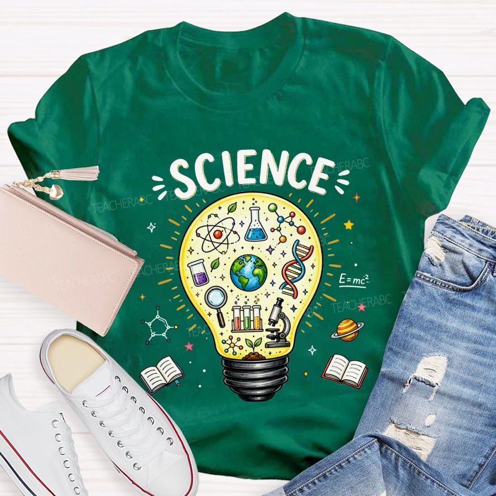 Science Light Bulb Dna Microscope Atom Teacher T-shirt