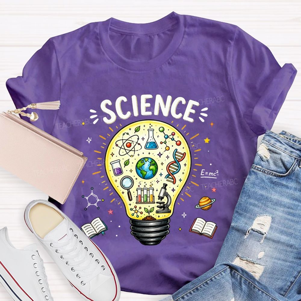Science Light Bulb Dna Microscope Atom Teacher T-shirt