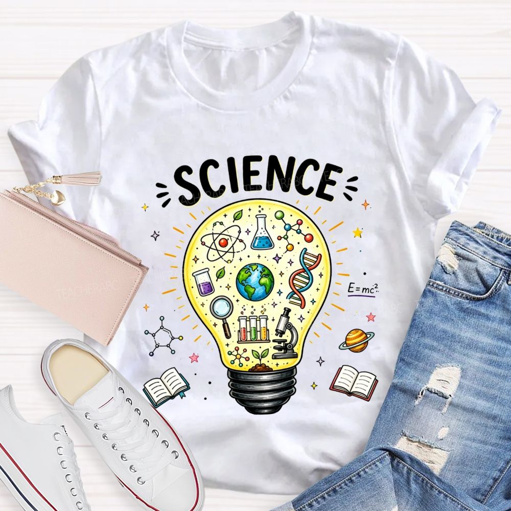 Science Light Bulb Dna Microscope Atom Teacher T-shirt