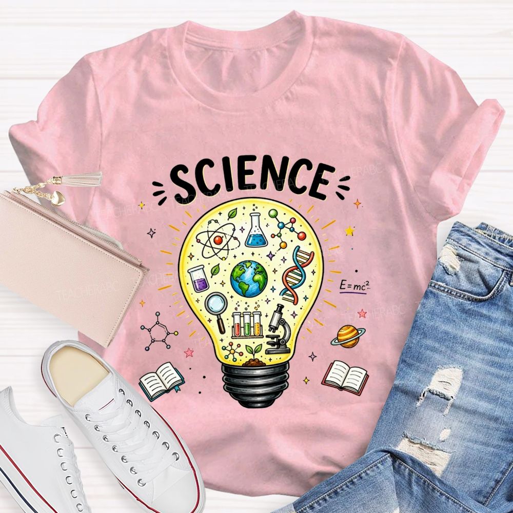 Science Light Bulb Dna Microscope Atom Teacher T-shirt