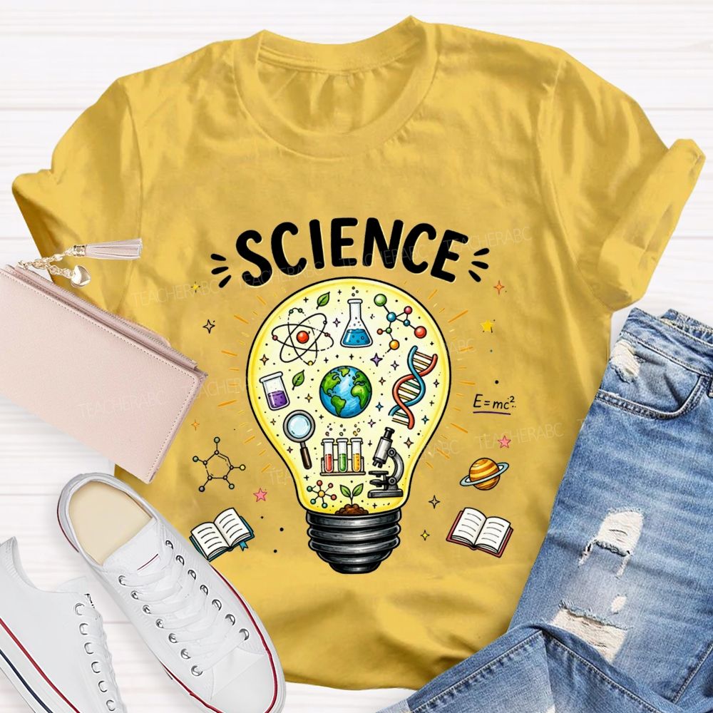 Science Light Bulb Dna Microscope Atom Teacher T-shirt