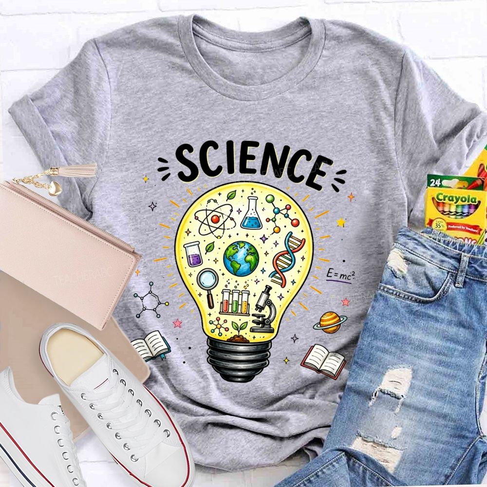 Science Light Bulb Dna Microscope Atom Teacher T-shirt