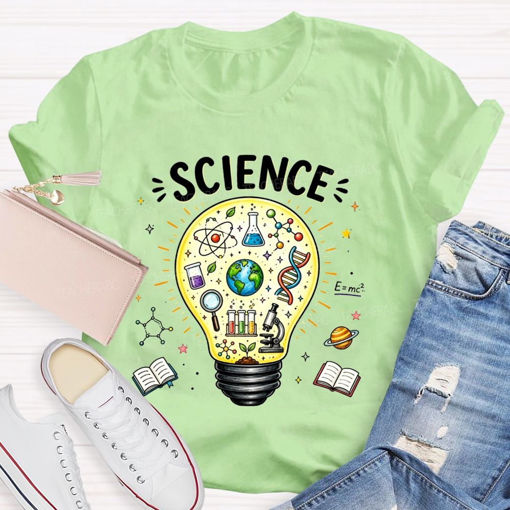 Science Light Bulb Dna Microscope Atom Teacher T-shirt