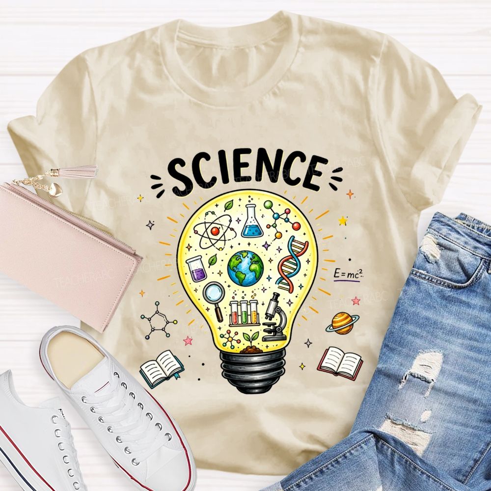 Science Light Bulb Dna Microscope Atom Teacher T-shirt