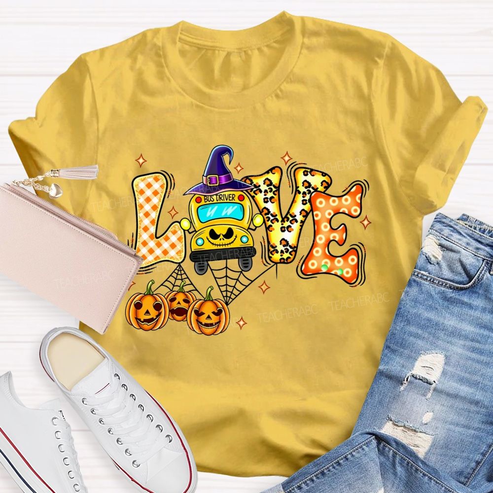 Halloween Love School Bus Driver Pumpkin T-shirt
