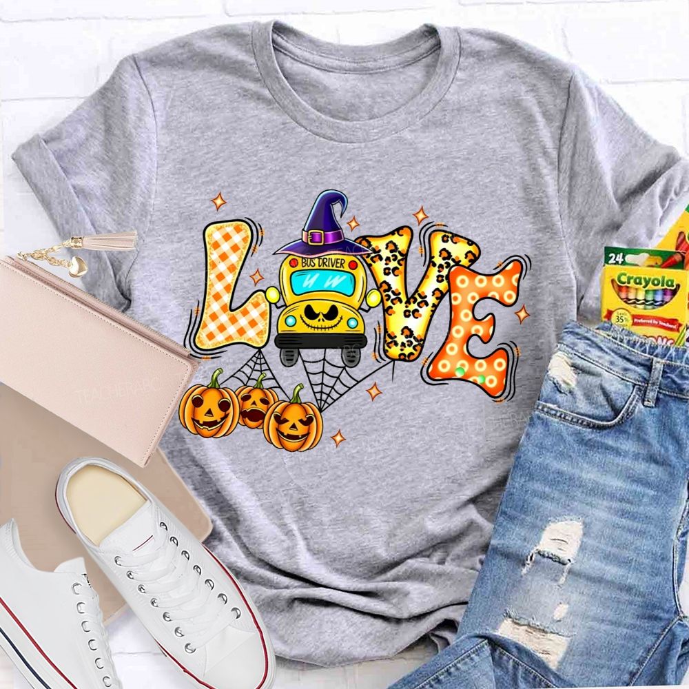 Halloween Love School Bus Driver Pumpkin T-shirt