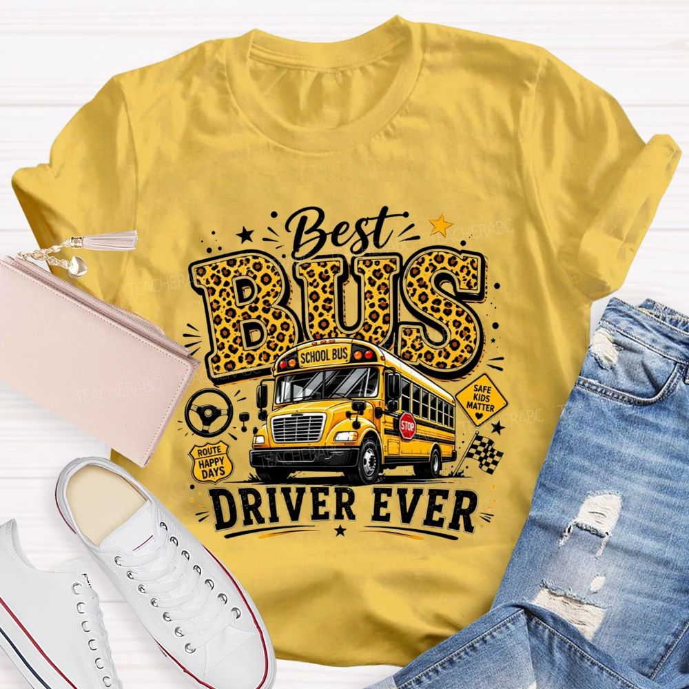 Best Bus Driver Ever Leopard Print School Bus T-shirt