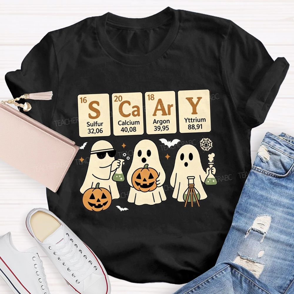 Scary Periodic Table Science Ghost Halloween Teacher T-shirt
