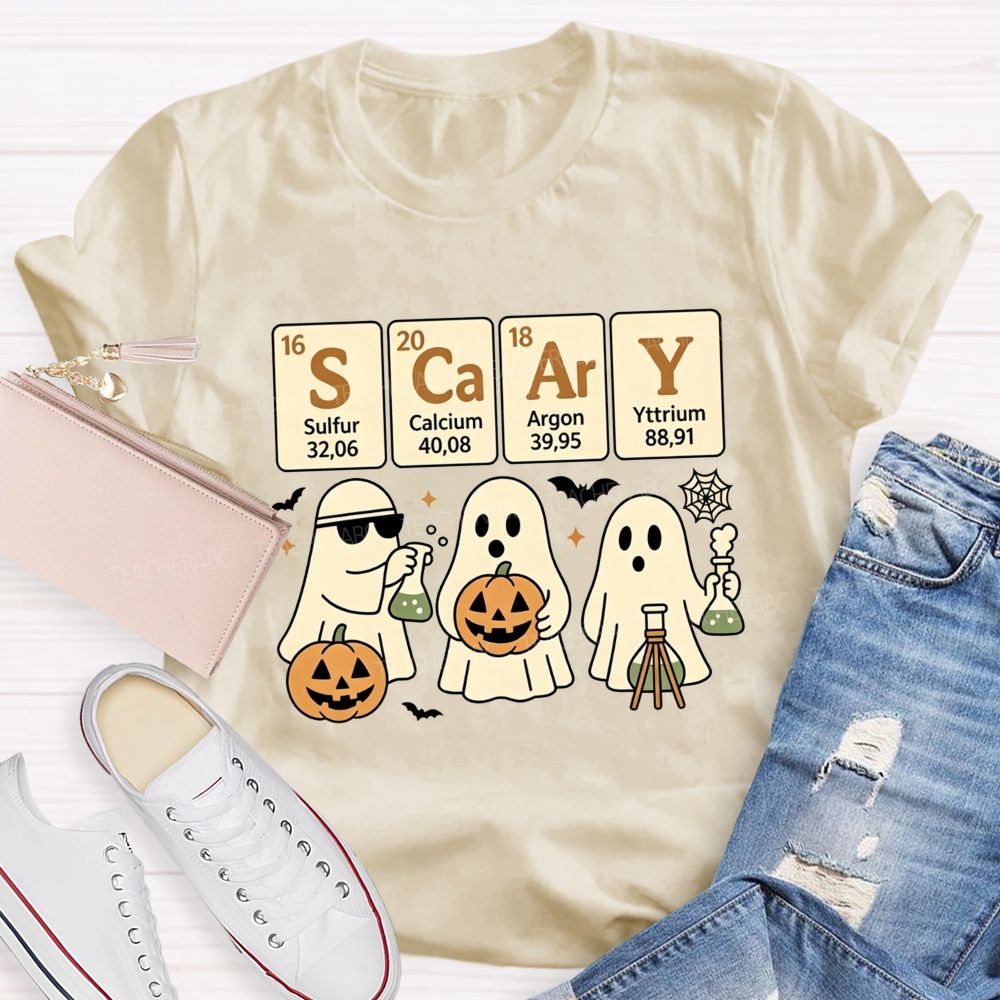 Scary Periodic Table Science Ghost Halloween Teacher T-shirt
