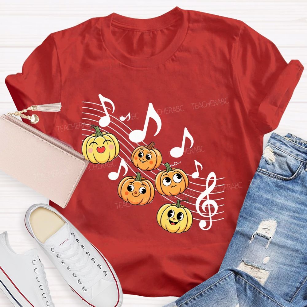 Halloween Vibes With Singing Pumpkins And Music Notes Teacher T-shirt