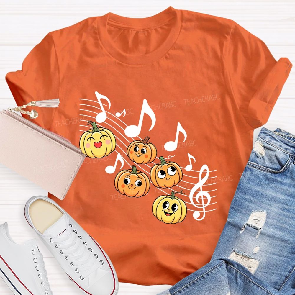 Halloween Vibes With Singing Pumpkins And Music Notes Teacher T-shirt
