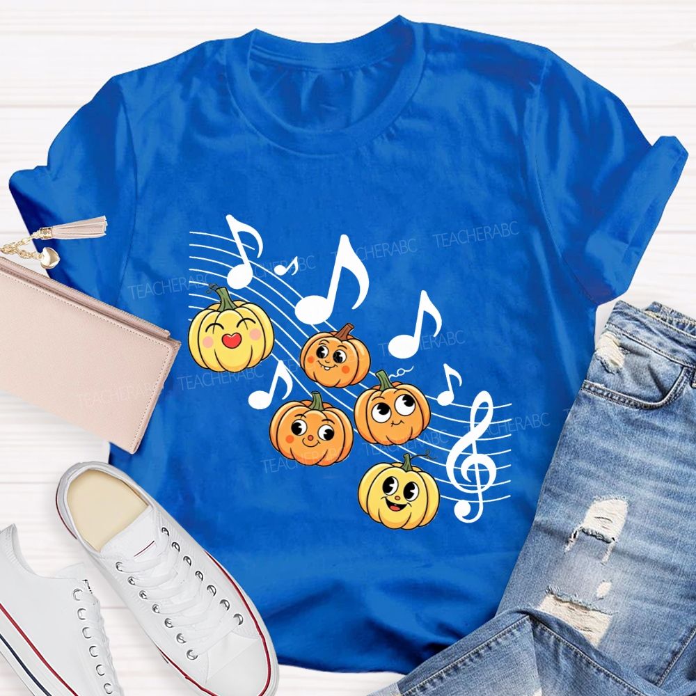 Halloween Vibes With Singing Pumpkins And Music Notes Teacher T-shirt